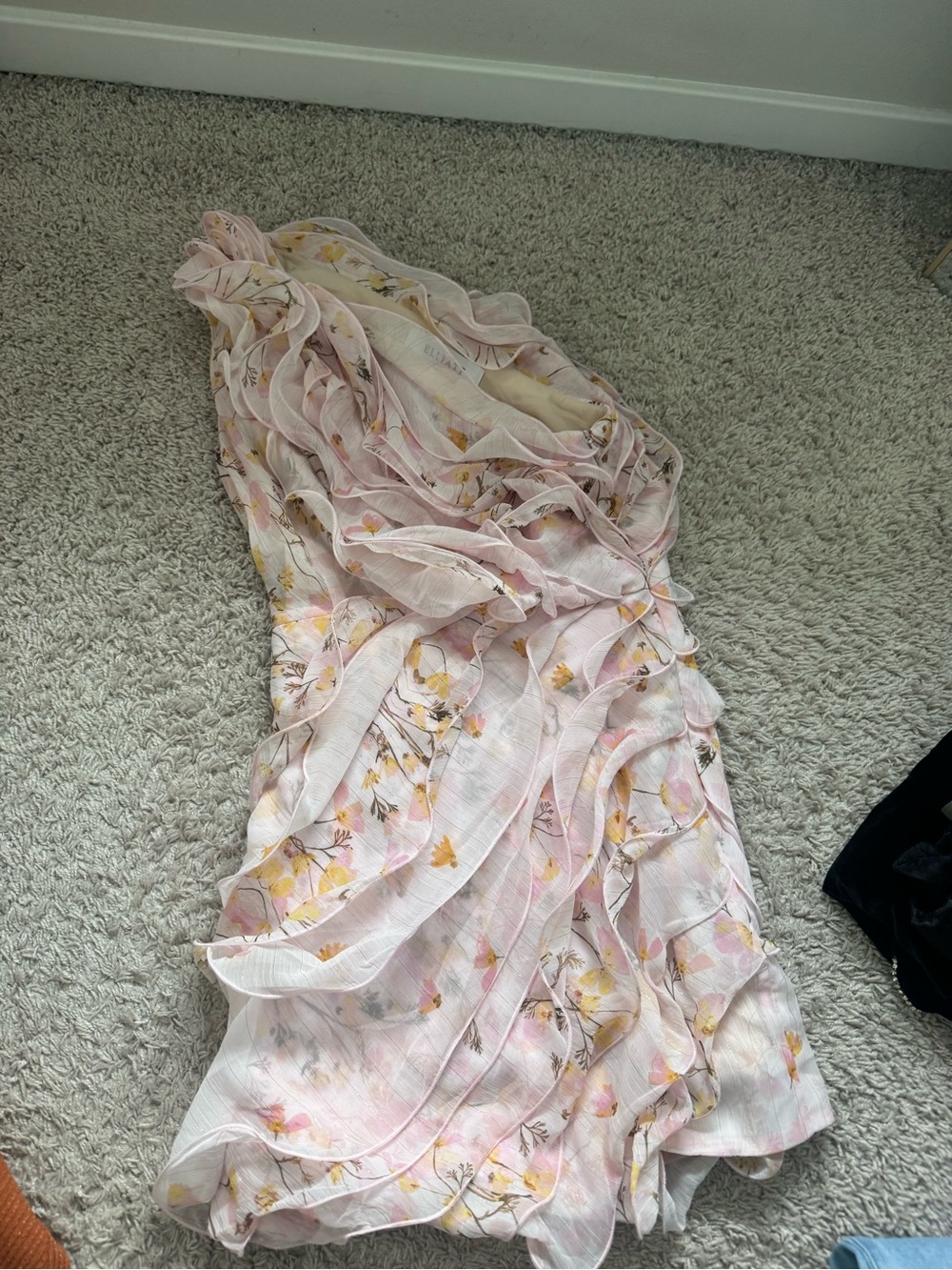 Elliatt Pink and Yellow Floral Ruffle Dress